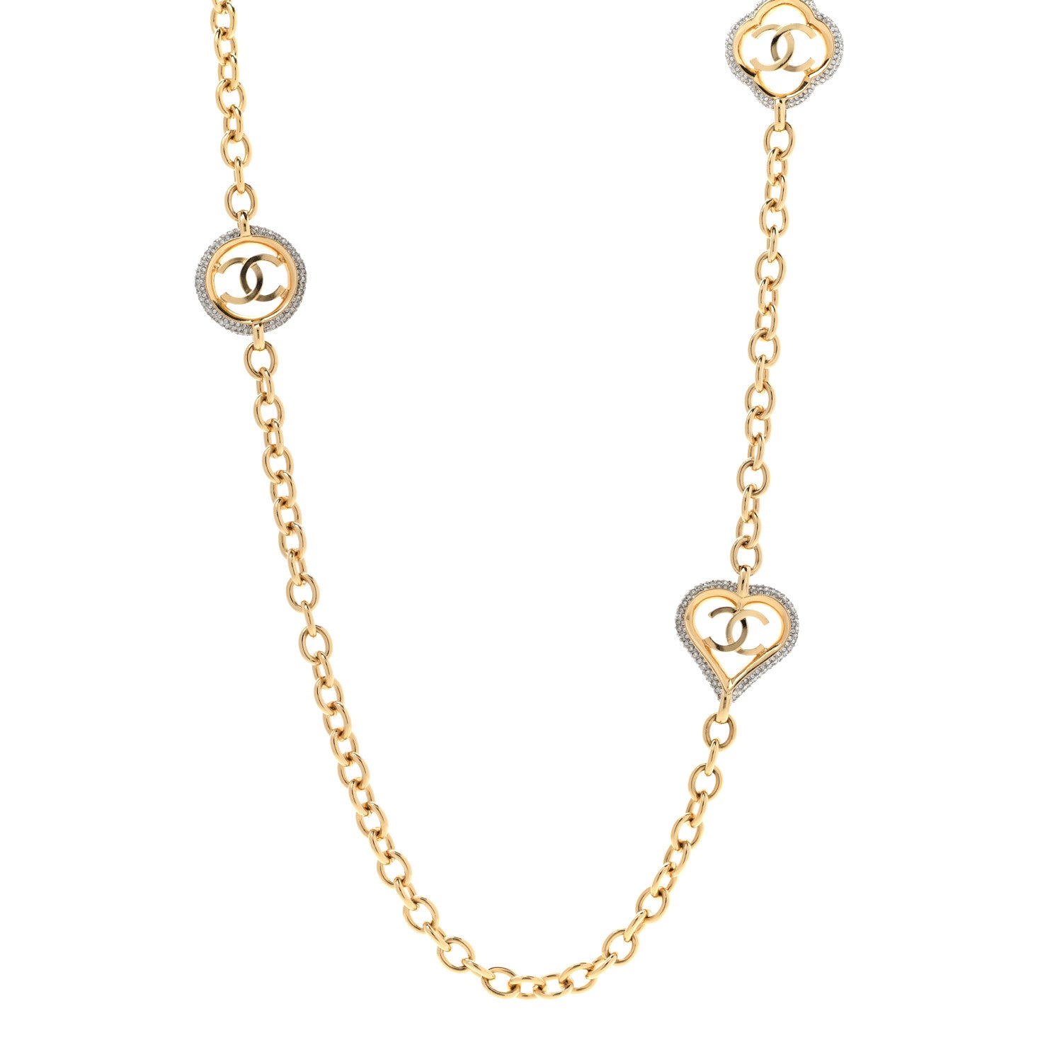 Chanel Crystal CC Chain Heart Necklace Gold 1 of 6