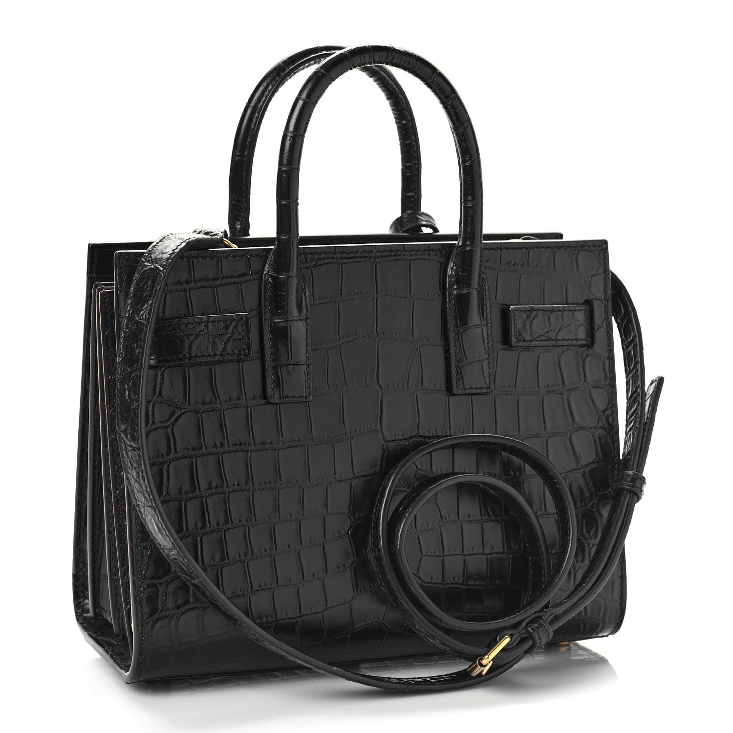 Saint Laurent Calfskin Crocodile Embossed Nano Sac De Jour Black 3 of 8