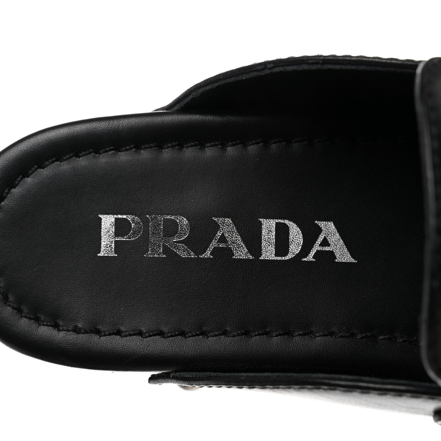 Prada Natural Calfskin Metal Triangle Logo 45mm Clogs 36 Black 7 of 9