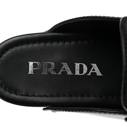 Prada Natural Calfskin Metal Triangle Logo 45mm Clogs 36 Black 7 of 9