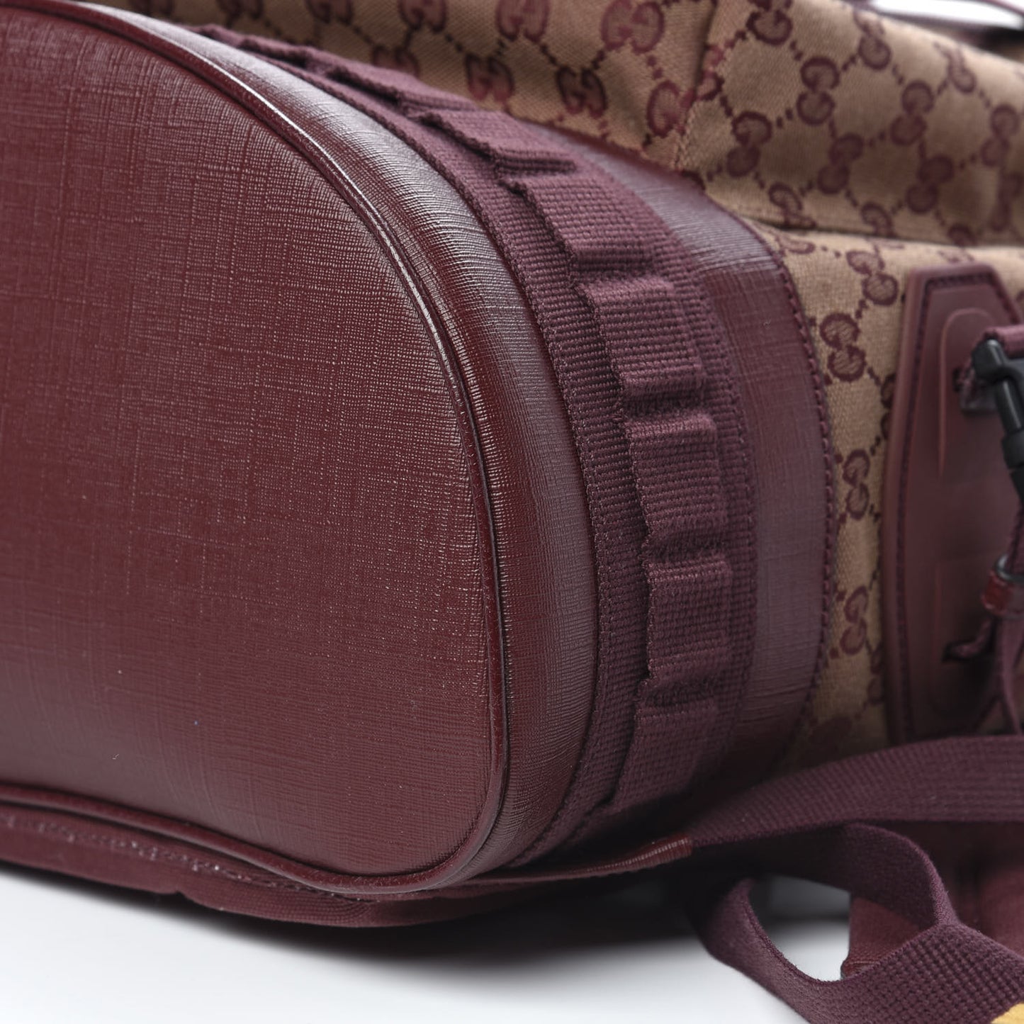 GG Monogram Script Logo Large Double Pocket Backpack Sahara Rubino Bordeaux