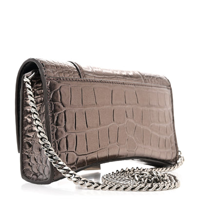 Balenciaga Shiny Metallic Calfskin Crocodile Embossed Hourglass Chain Bag Dark Bronze 3 of 11