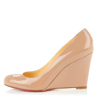 Christian Louboutin Patent Ron Ron Zeppa 80 Wedges 39.5 Nude 1 of 9