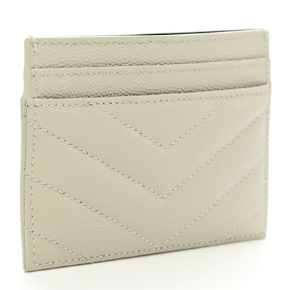 Saint Laurent Grain De Poudre Matelasse Chevron Monogram Credit Card Case Sea Salt 3 of 8