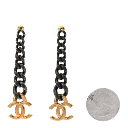 Chanel Metal CC Pick Drop Earrings Ruthenium Gold 2 of 5