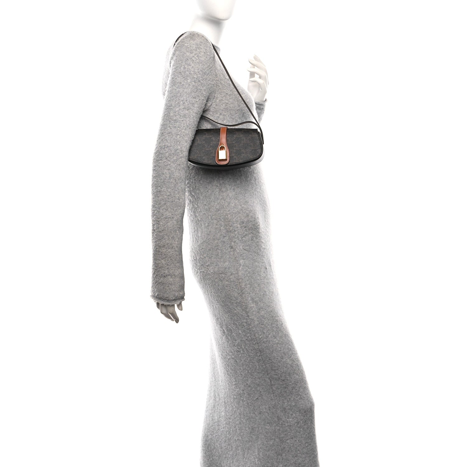 Celine Triomphe Canvas Calfskin Tabou Clutch on Strap Tan 2 of 10