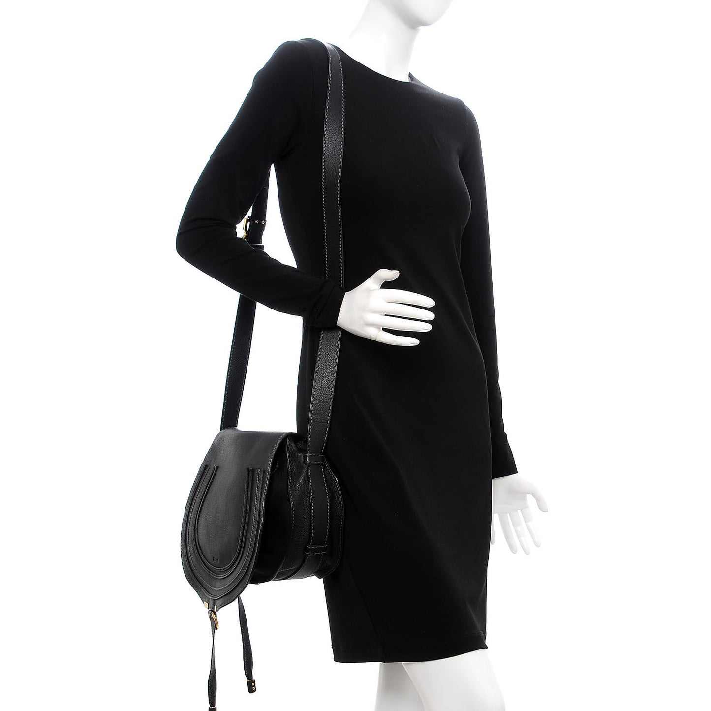 Calfskin Medium Marcie Round Crossbody Bag Black