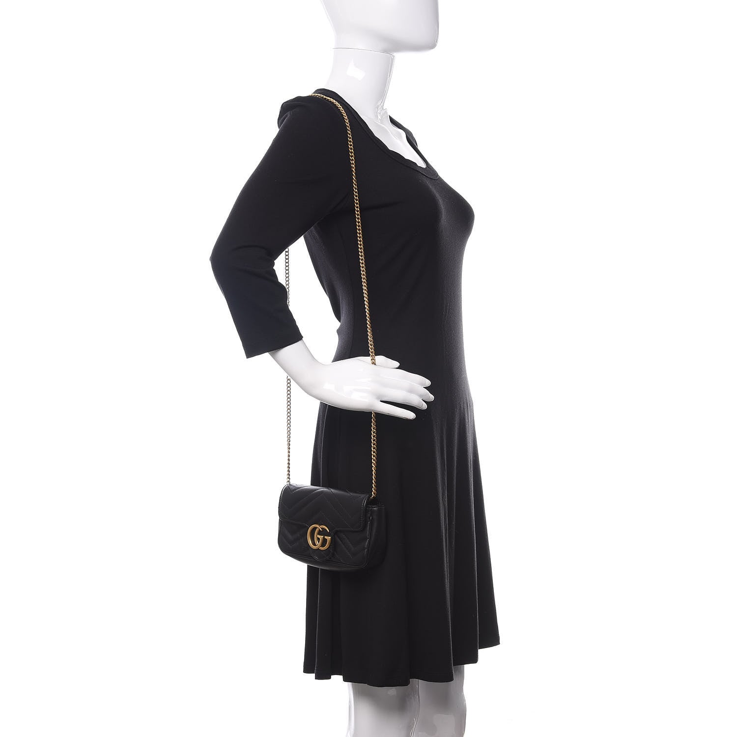 Gucci Calfskin Matelasse Super Mini GG Marmont Shoulder Bag Black 2 of 13