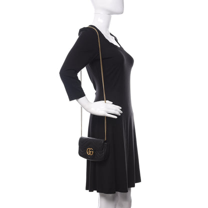 Gucci Calfskin Matelasse Super Mini GG Marmont Shoulder Bag Black 2 of 13