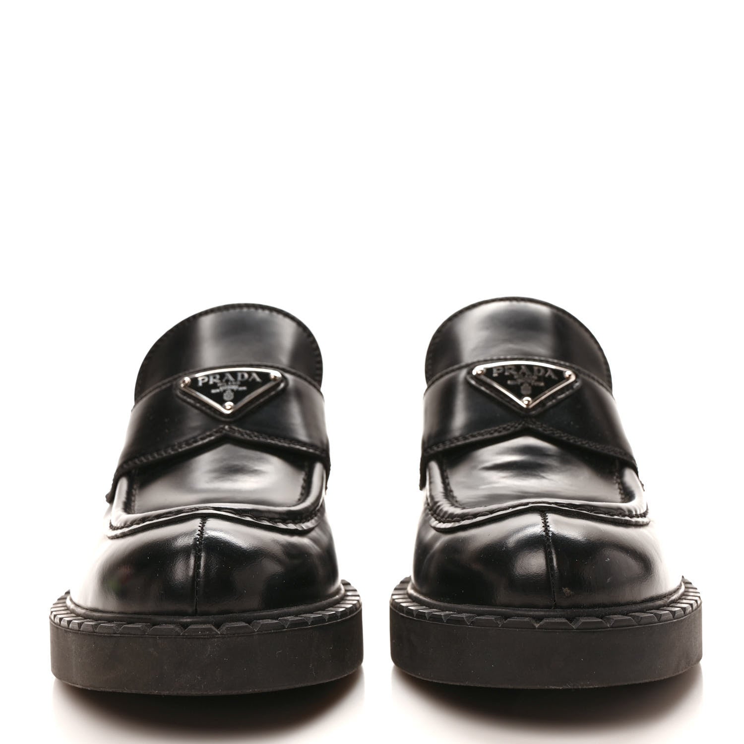 Prada Spazzolato Metal Triangle Logo 50mm Loafers 40 Black 2 of 8