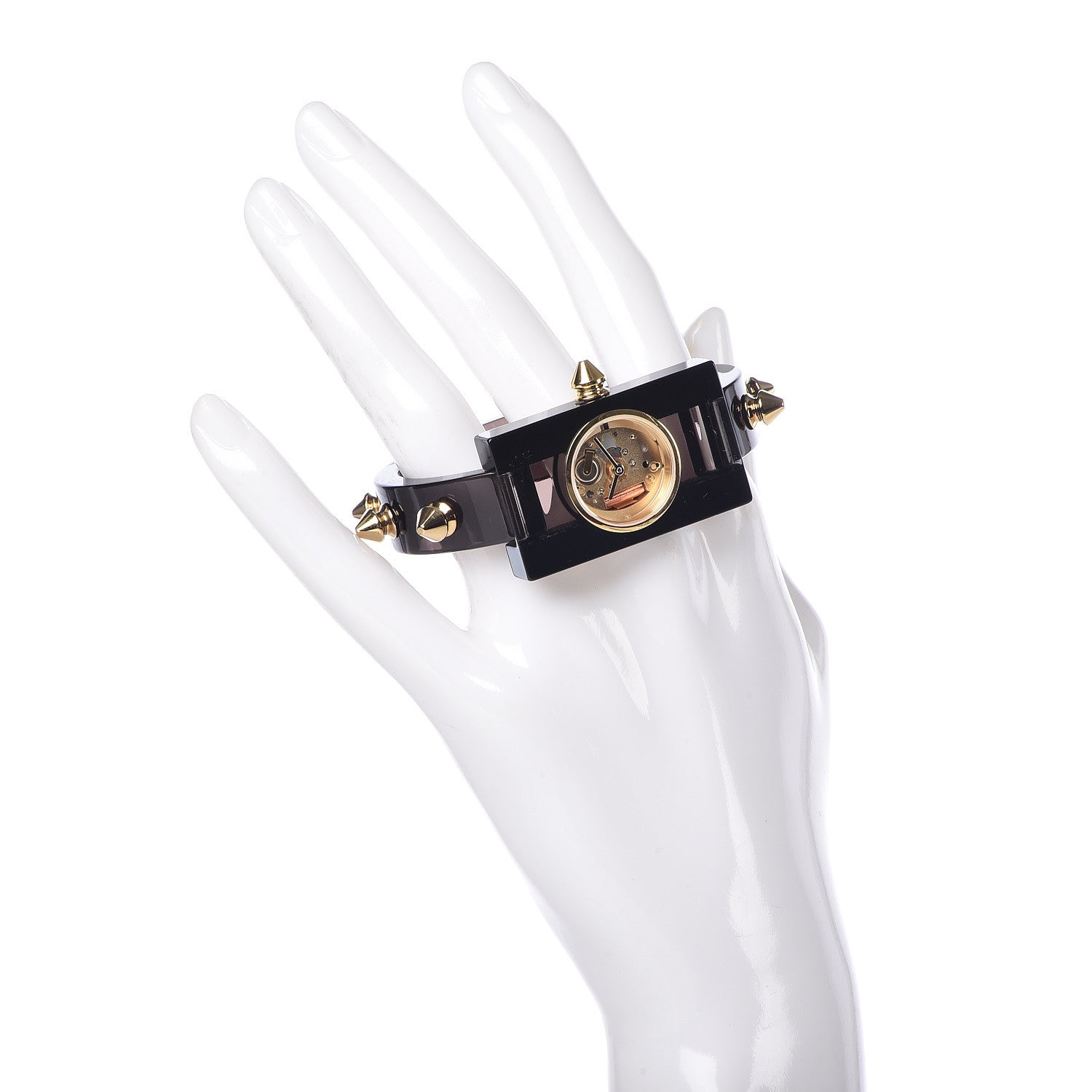 Gucci Stainless Steel Plexiglass 24mm Skeleton Stud Quartz Watch Black 2 of 7