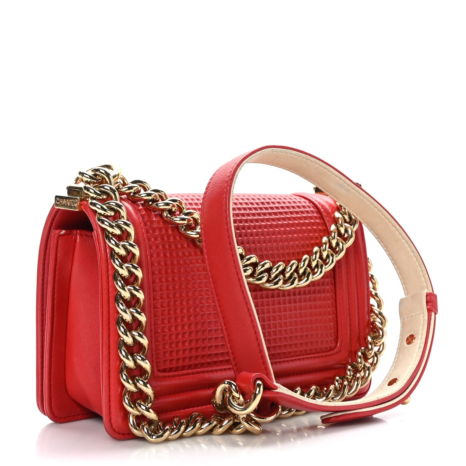 Chanel Lambskin Embossed Small Cube Boy Flap Red 3 of 10