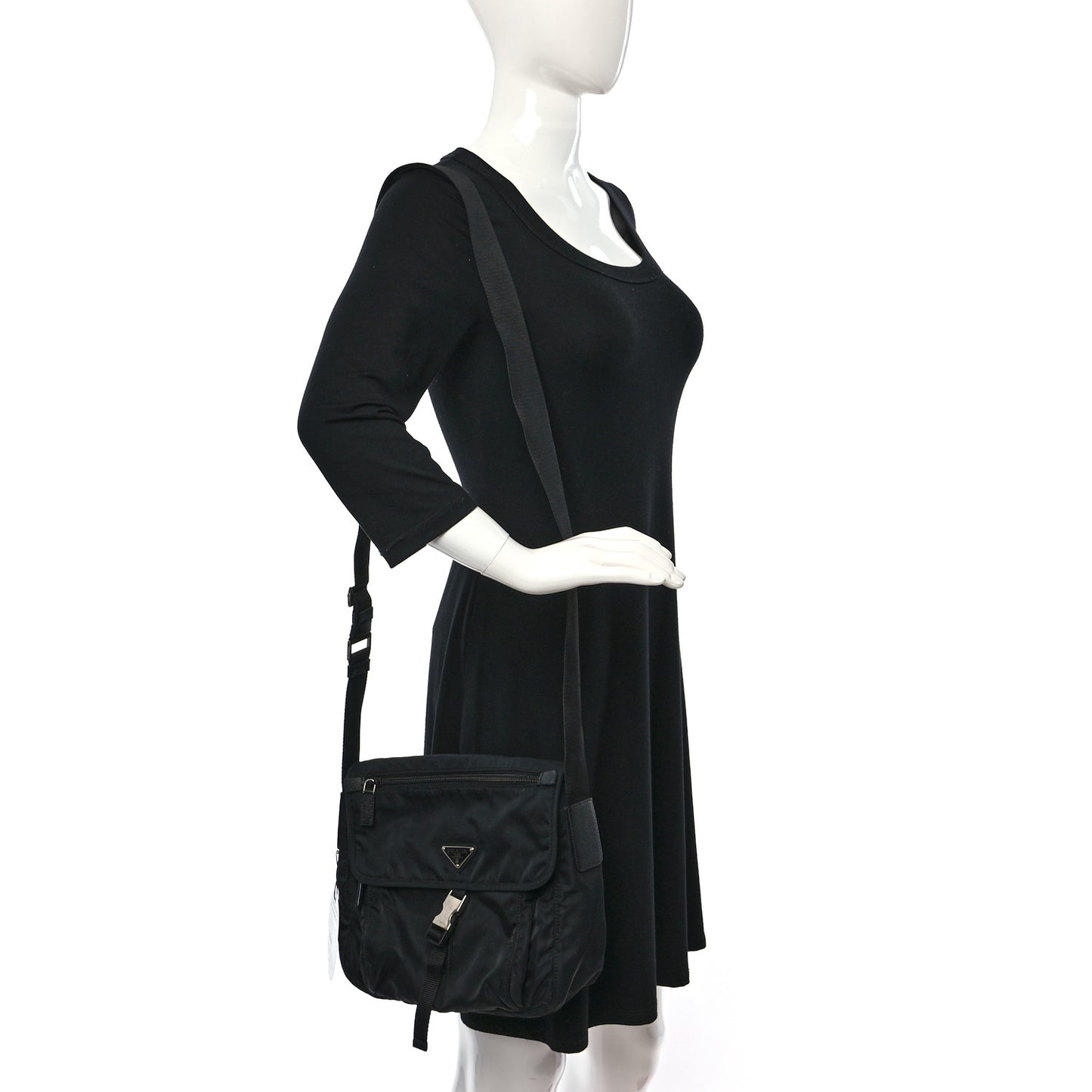 Tessuto Nylon Saffiano Small Vela Messenger Black