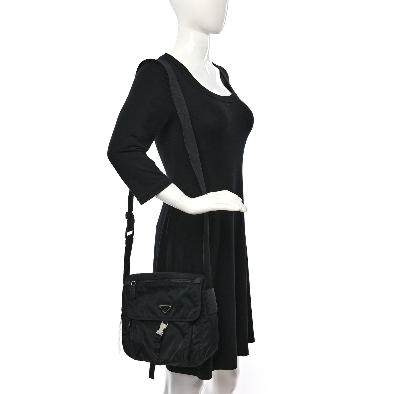 Prada Tessuto Nylon Saffiano Small Vela Messenger Black 2 of 9
