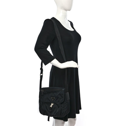 Prada Tessuto Nylon Saffiano Small Vela Messenger Black 2 of 9