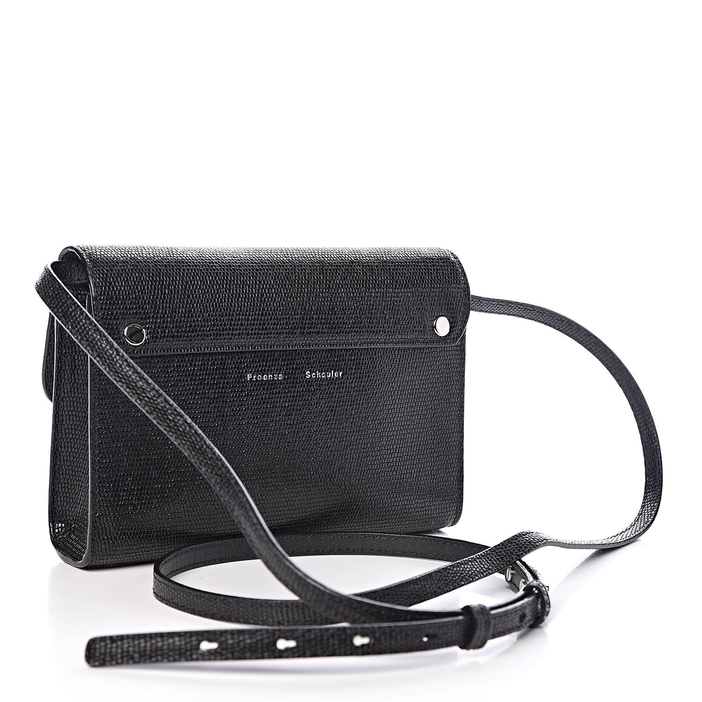 Calfskin Lizard Embossed PS11 Wallet With Strap Black