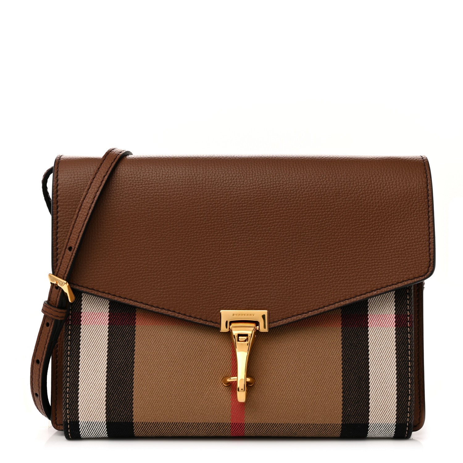 Burberry Derby Calfskin House Check Small Macken Crossbody Bag Tan 1 of 13