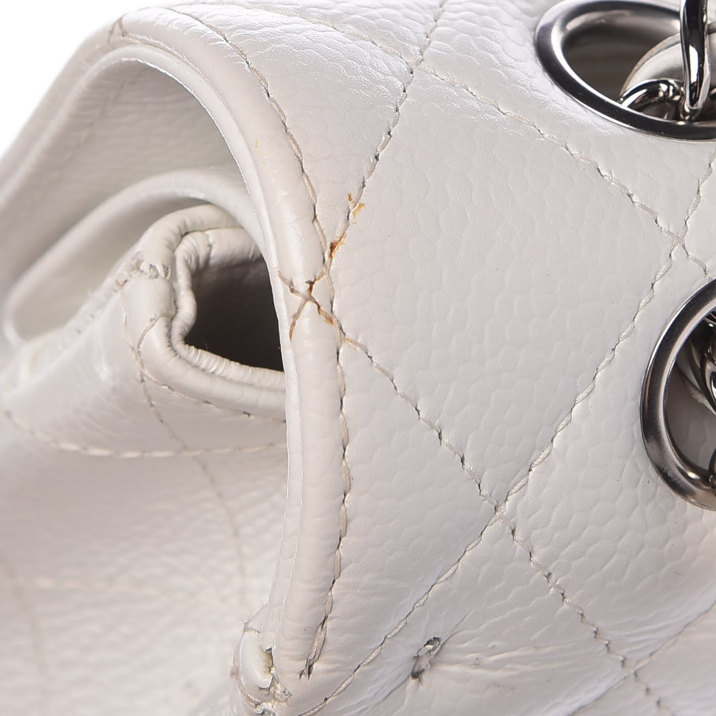 Caviar Quilted Medium Double Flap White