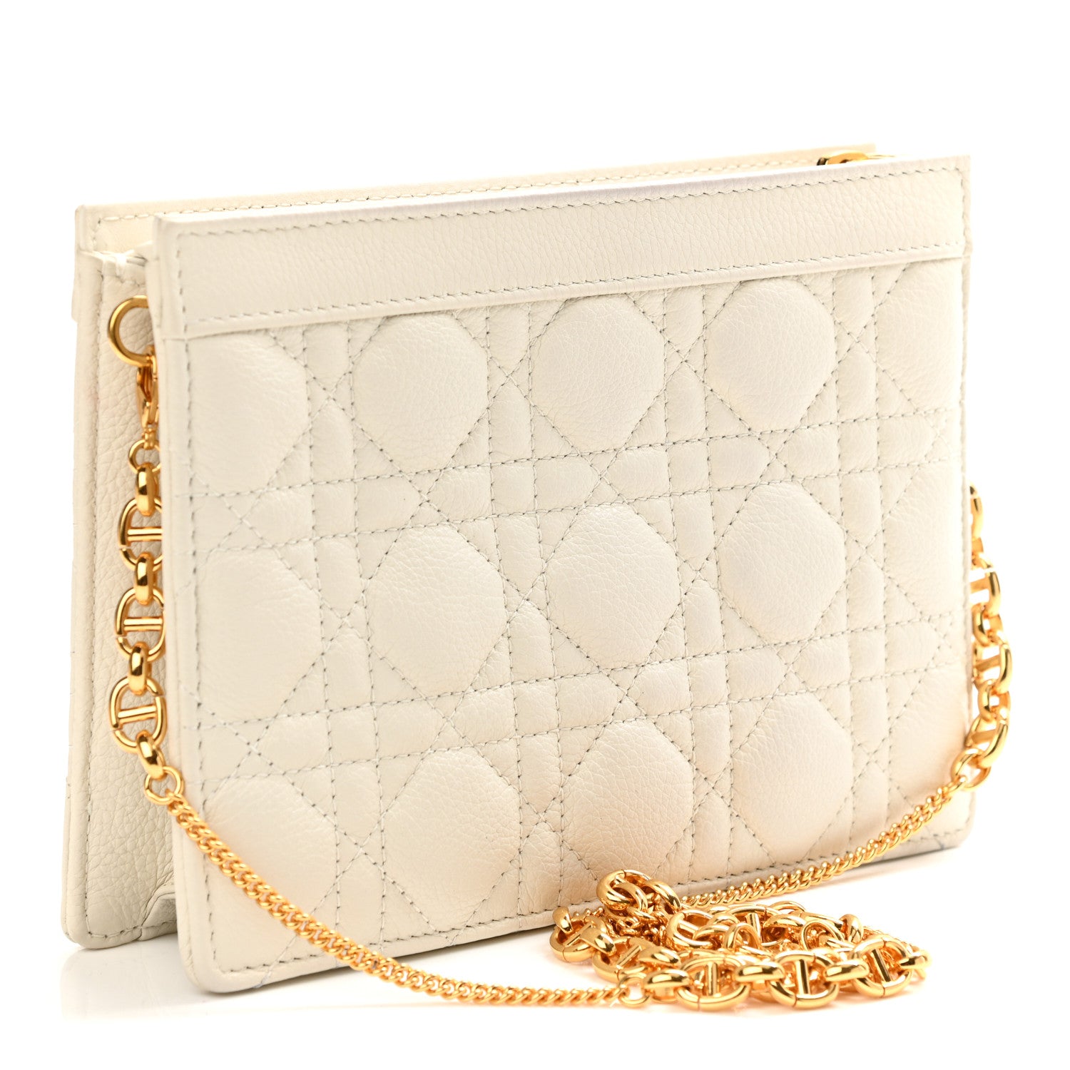 Christian Dior Calfskin Cannage Caro Zipped Pouch With Chain Latte 3 of 13