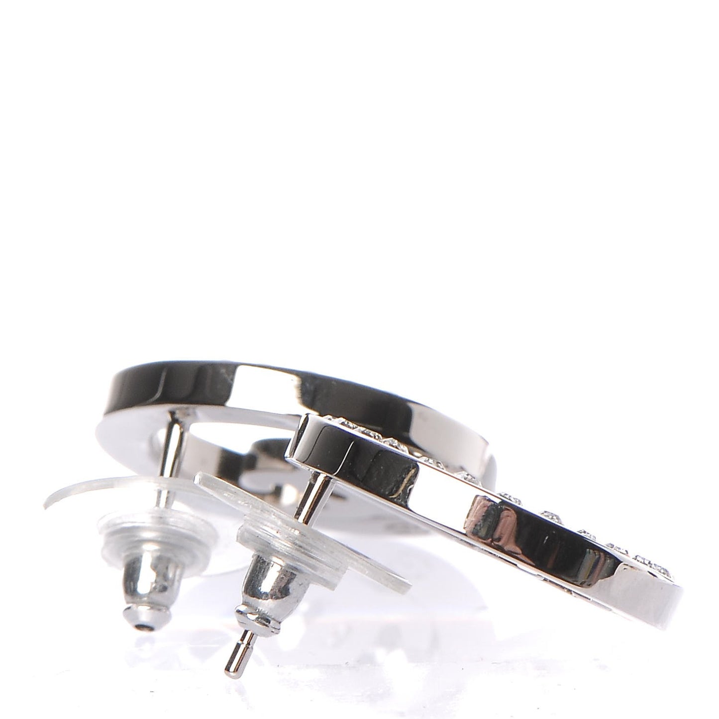 Crystal CC Round Earrings Silver