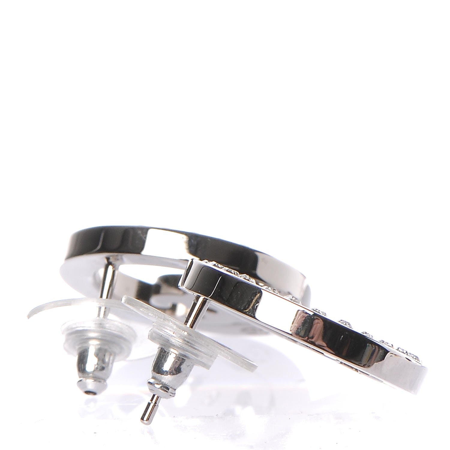 Chanel Crystal CC Round Earrings Silver 4 of 6