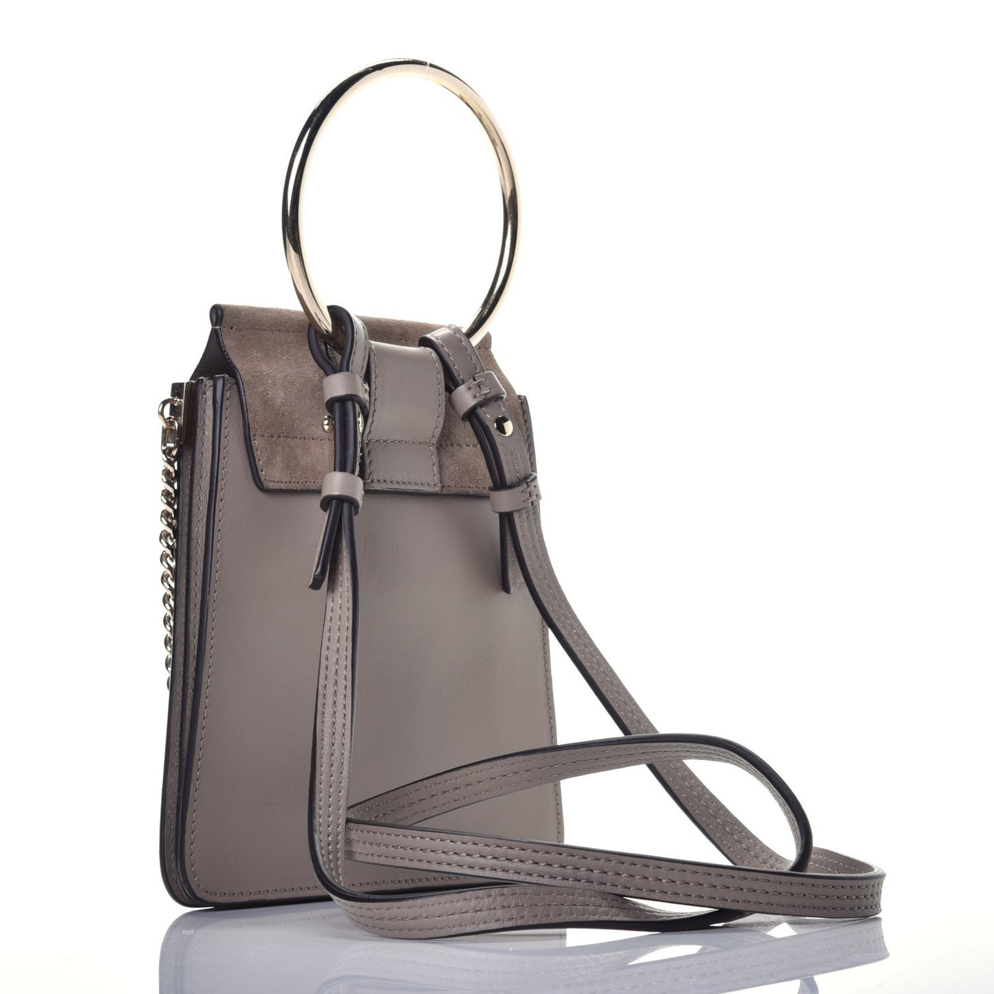 Suede Calfskin Mini Faye Bracelet Bag Motty Grey