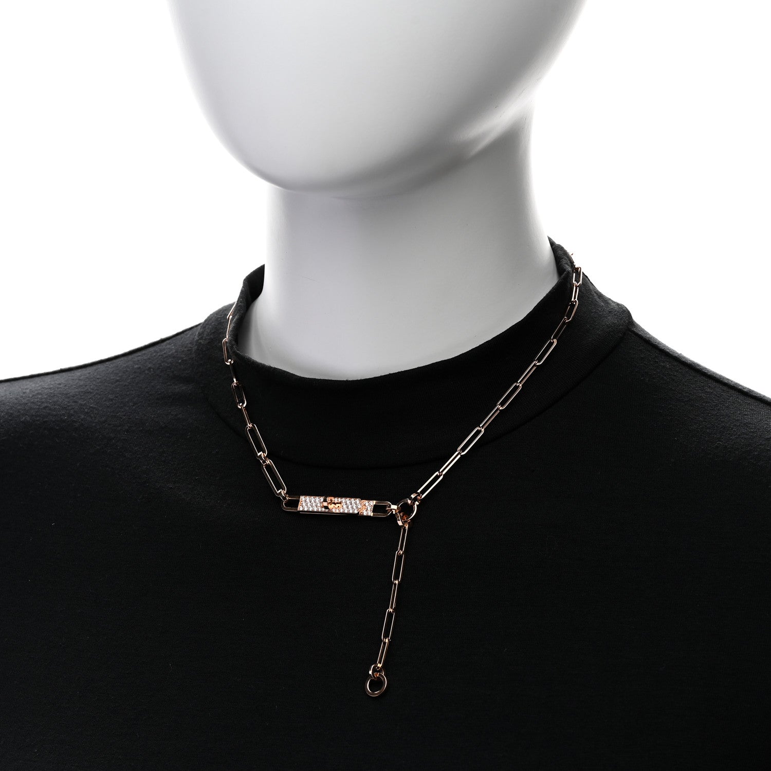 Hermes 18K Rose Gold Diamond Pave PM Kelly Chaine Lariat Necklace ST 2 of 5