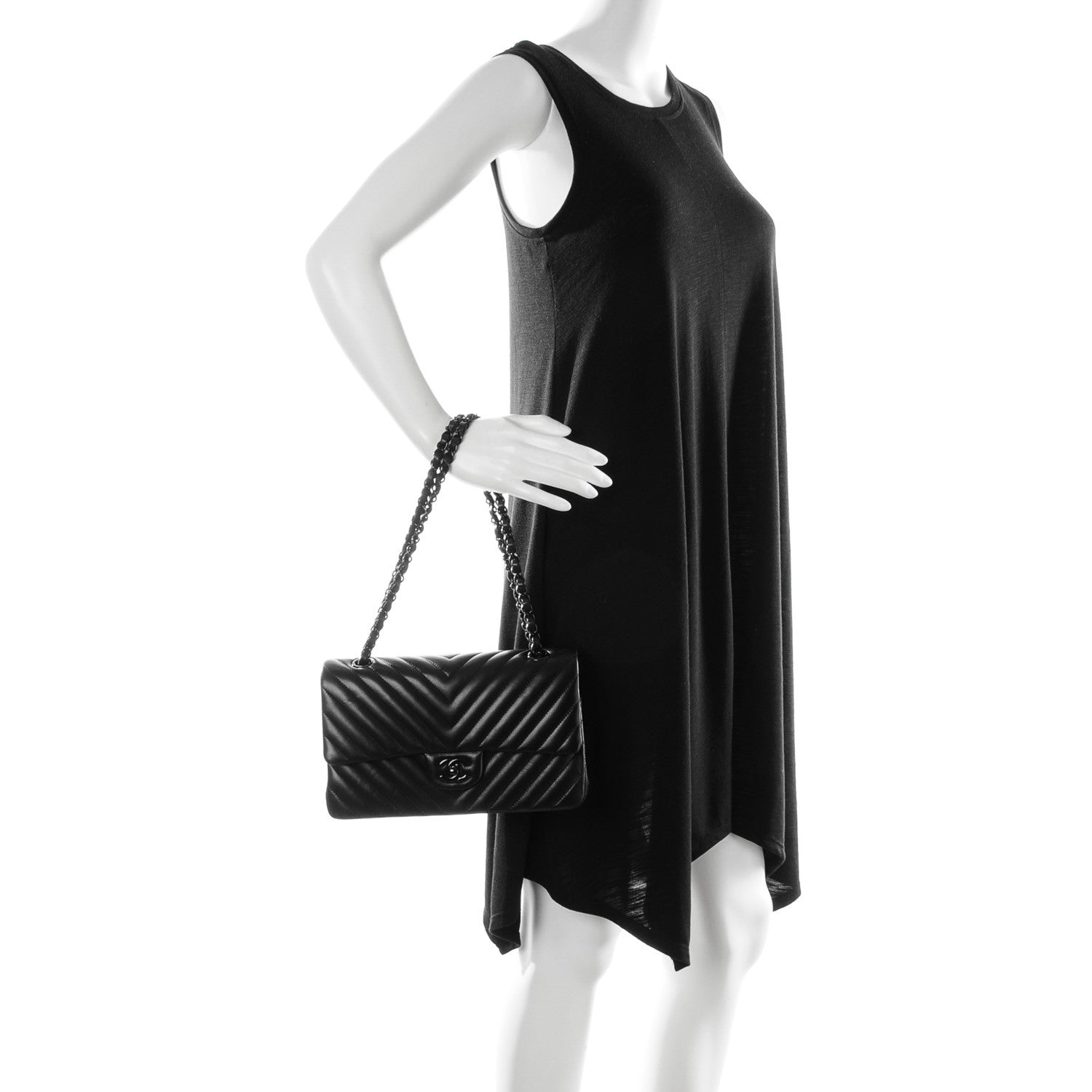 Chanel Lambskin Chevron Quilted Medium Double Flap So Black 2 of 9