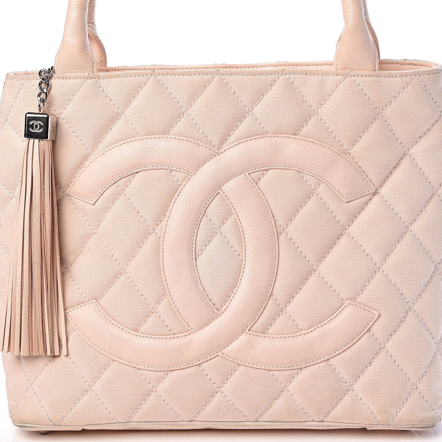 Canvas Caviar Tassel Tote Light Pink