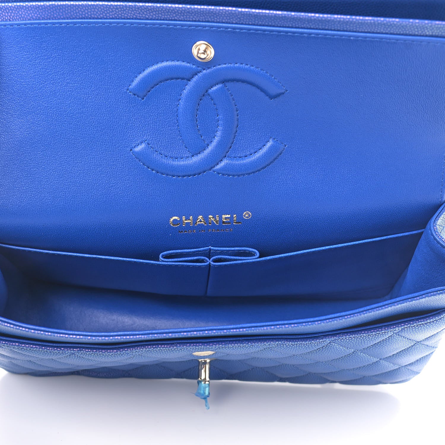 Chanel Iridescent Caviar Quilted Medium Double Flap Blue 7 of 9