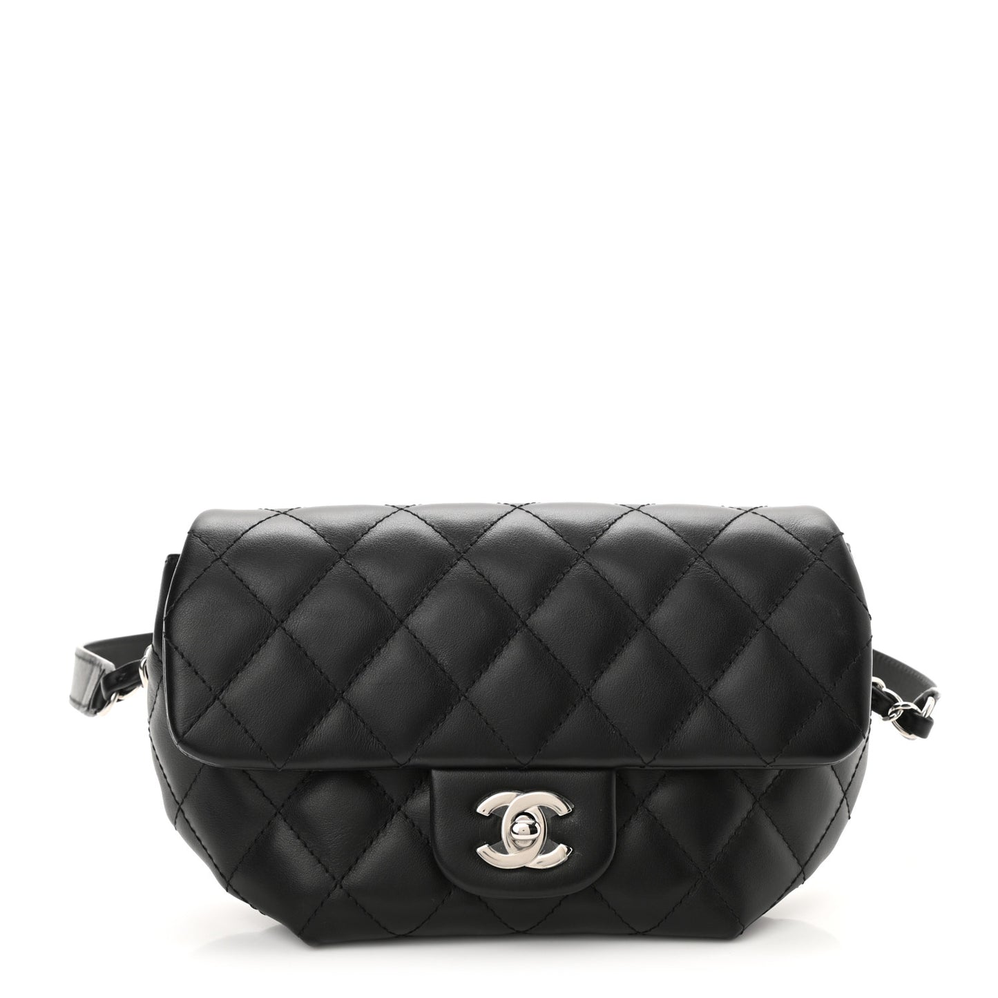 Calfskin Quilted CC Uniform Flap Belt Bag Black