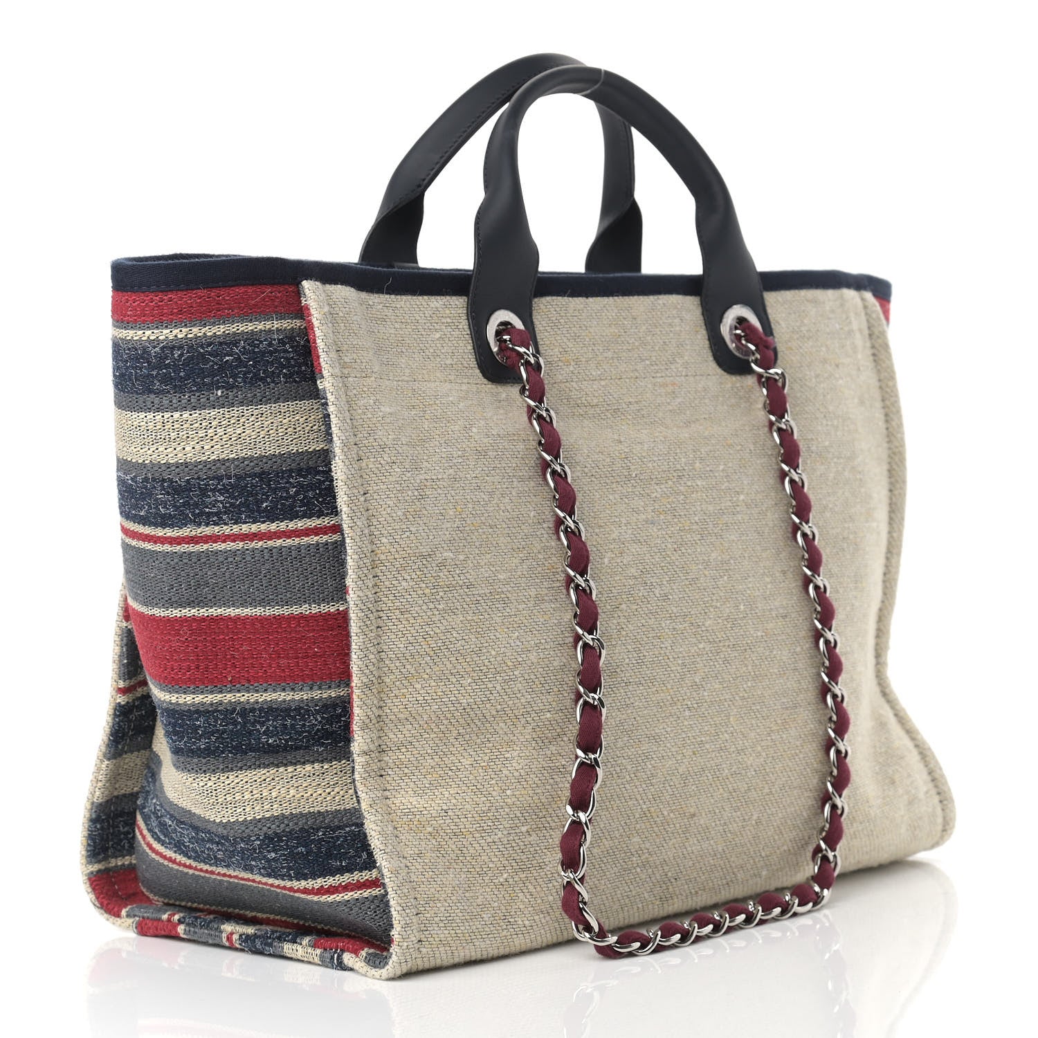 Chanel Striped Canvas Medium Deauville Tote Beige 3 of 9