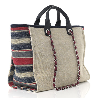 Chanel Striped Canvas Medium Deauville Tote Beige 3 of 9