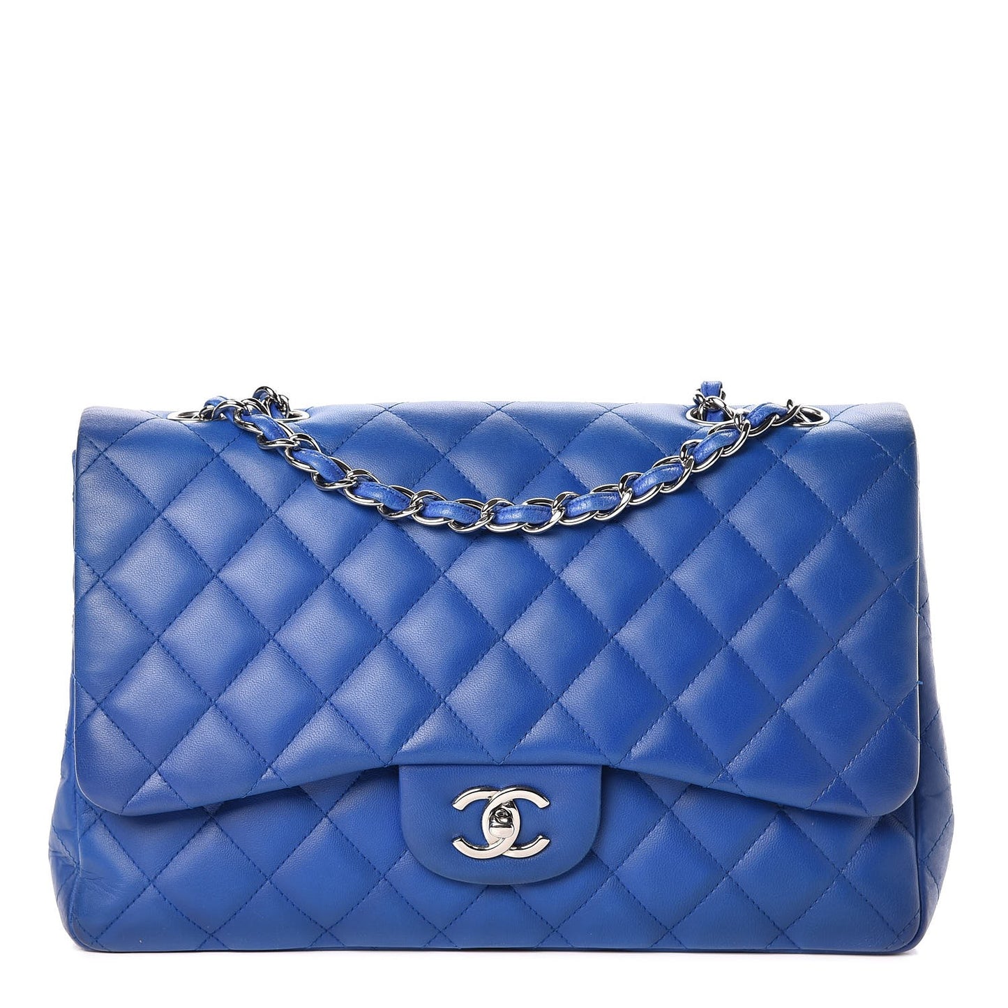 Lambskin Quilted Jumbo Single Flap Blue