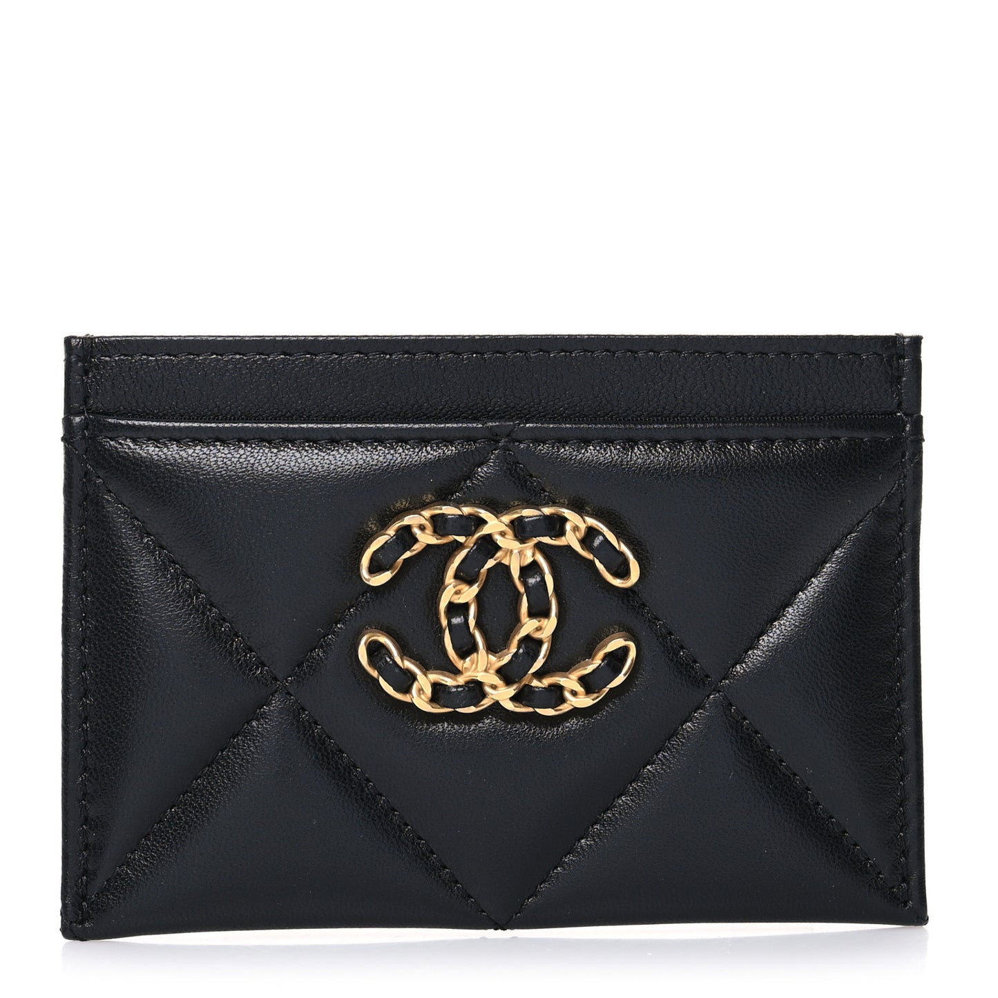 Lambskin Quilted Chanel 19 Card Holder Black