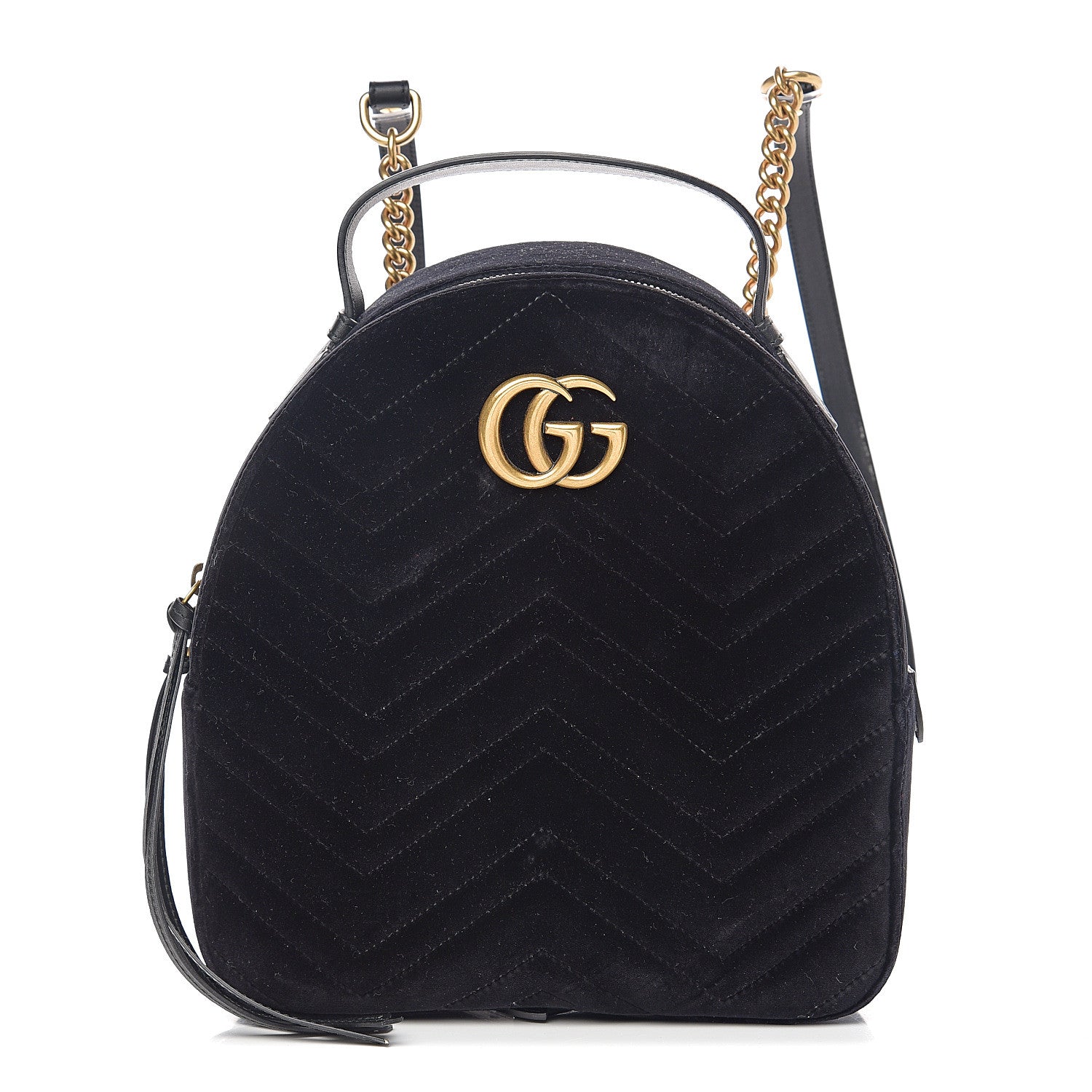 Gucci Velvet Matelasse GG Marmont Dome Backpack Black 1 of 9