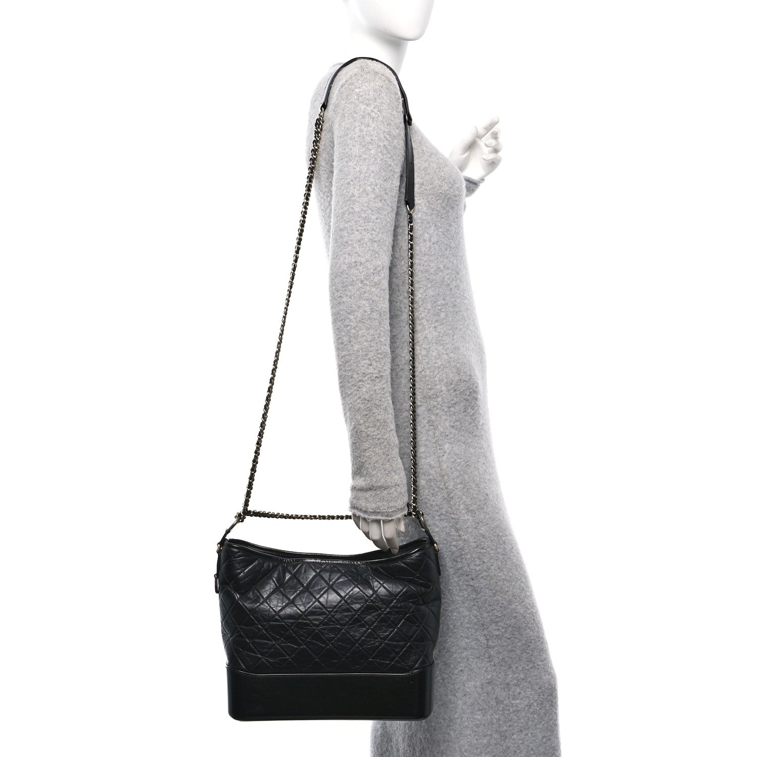 Chanel Aged Calfskin Quilted Large Gabrielle Hobo Black 2 of 10