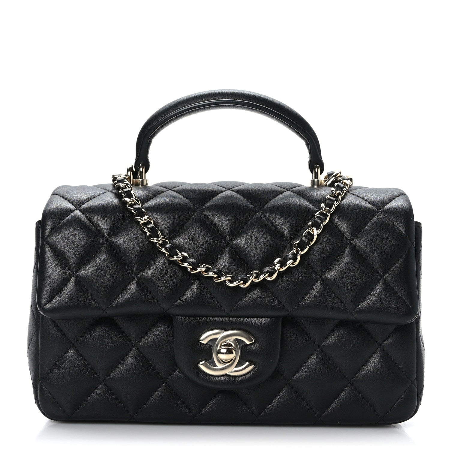 Chanel Lambskin Quilted Mini Top Handle Rectangular Flap Black 1 of 11