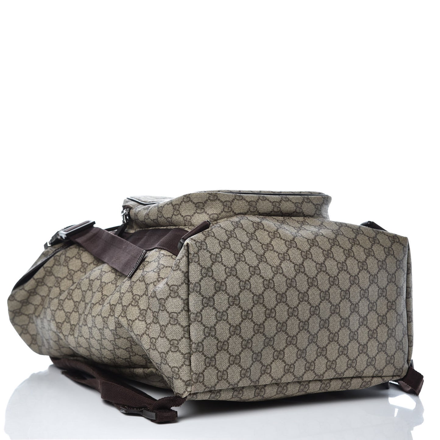 GG Supreme Monogram Large Interlocking G Double Buckle Backpack Dark Brown