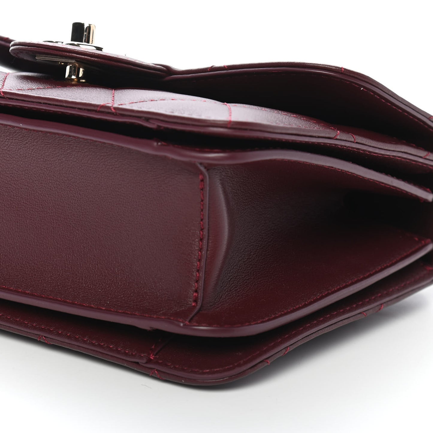 Calfskin Quilted Small Top Handle Flap Burgundy