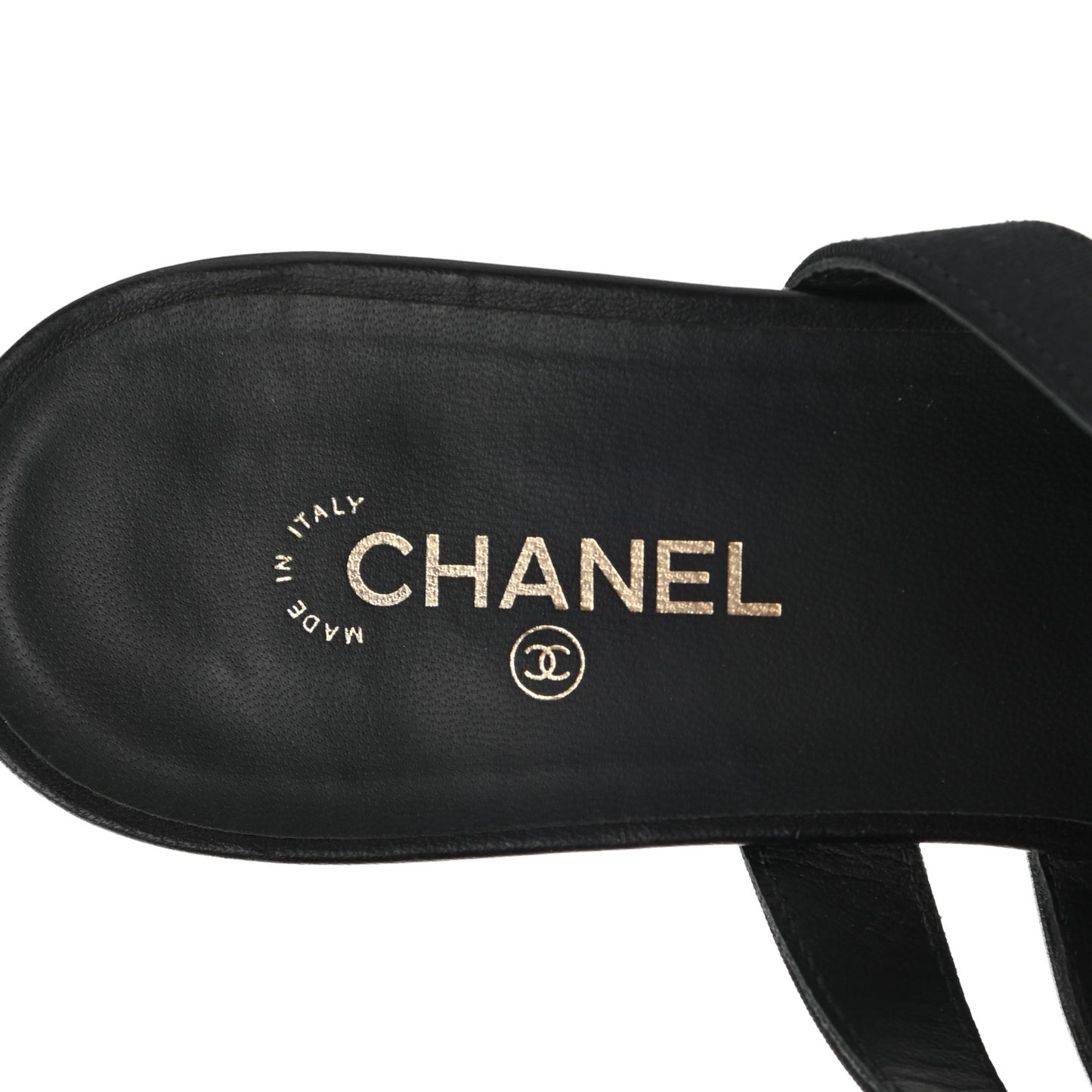 Grosgrain Pearl CC Flat Sandals 38.5 Black