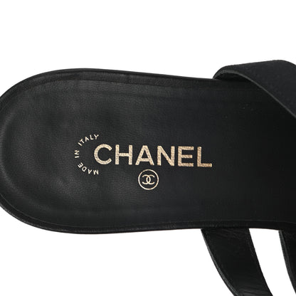 Chanel Grosgrain Pearl CC Flat Sandals 38.5 Black 7 of 10