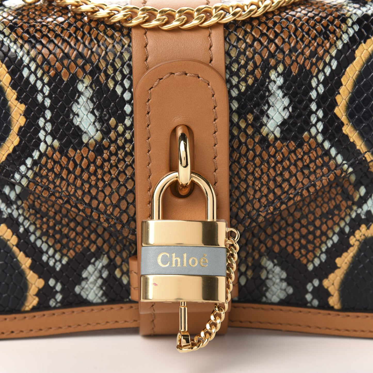 Python Embossed Shiny Calfskin Mini Aby Chain Shoulder Bag Faded Blue