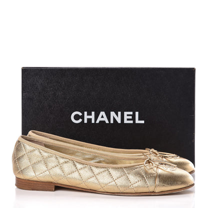 Chanel Metallic Lambskin Quilted Cap Toe Ballerina Flats 40 Gold 17 of 17