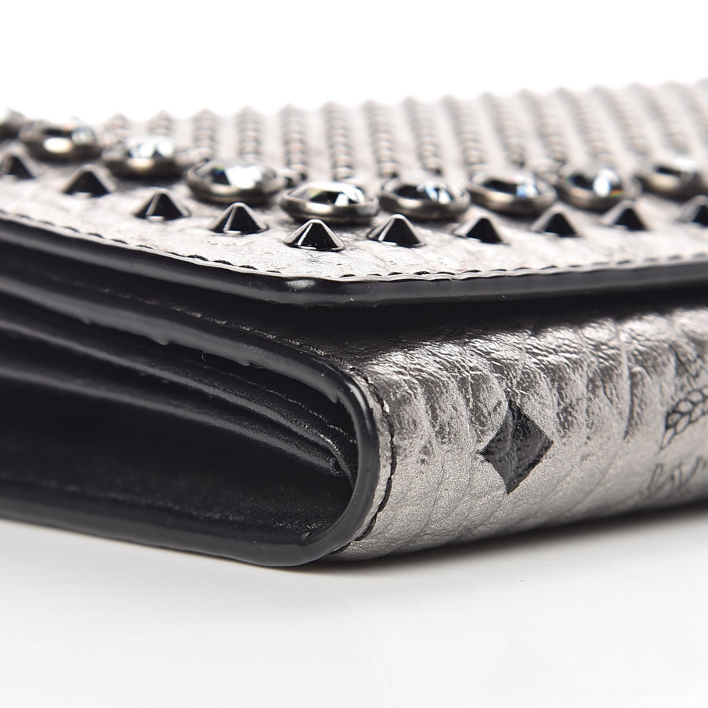Metallic Visetos Swarovski Crystal Studded Flap Wallet Silver