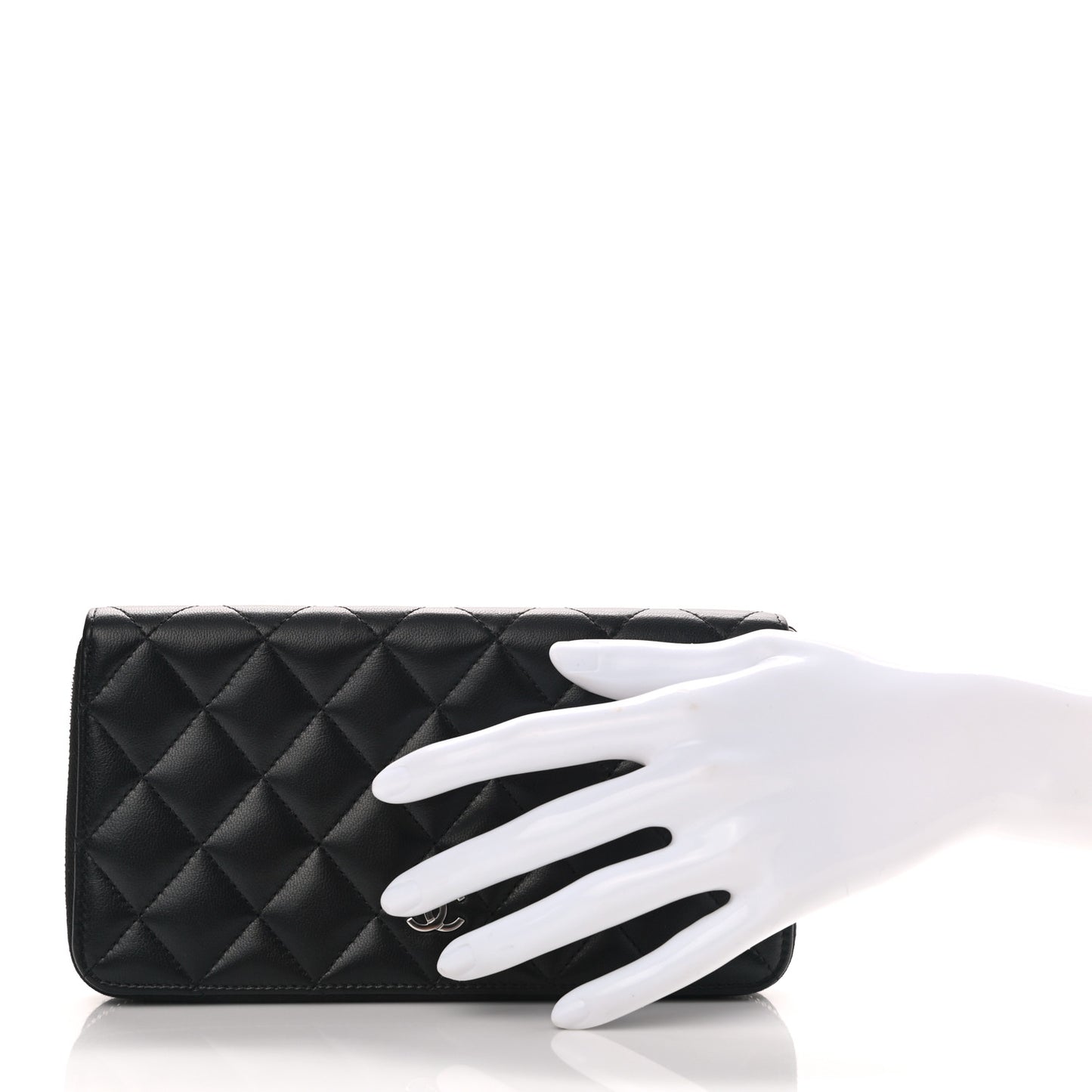 Lambskin Quilted Large Gusset Zip Around Wallet Black