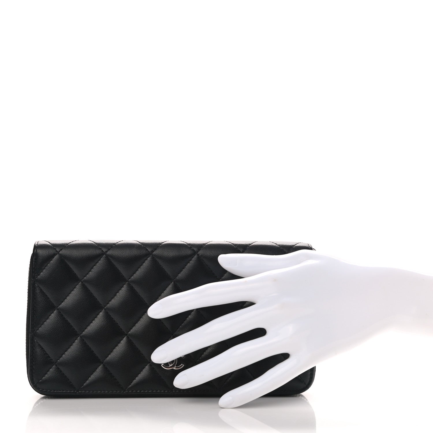 Chanel Lambskin Quilted Large Gusset Zip Around Wallet Black 2 of 9