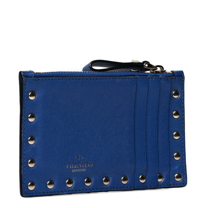 Valentino Garavani Calfskin Rockstud Coin Case Card Holder Baltique 3 of 7