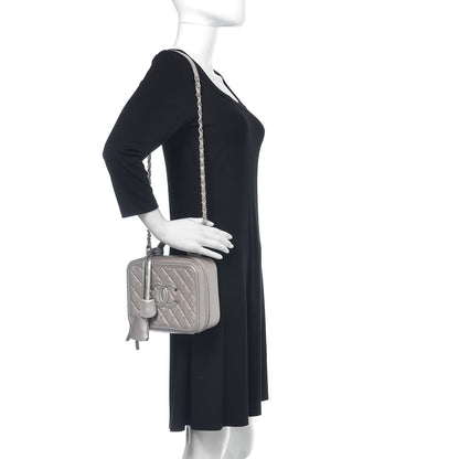 Chanel Metallic Caviar Quilted Medium CC Filigree Vanity Case Silver 2 of 12