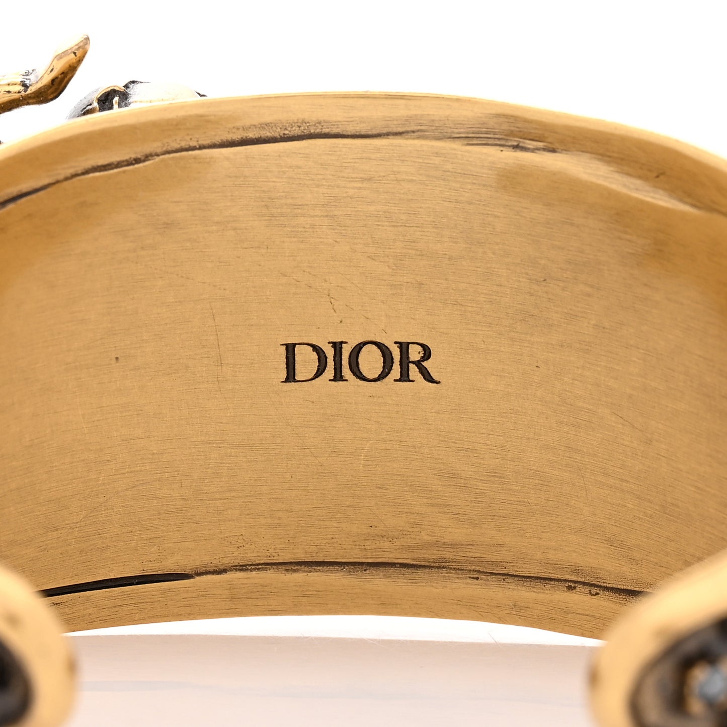 Metal Pearl Crystal Dior D-Wild Elephant Cuff Antique Gold